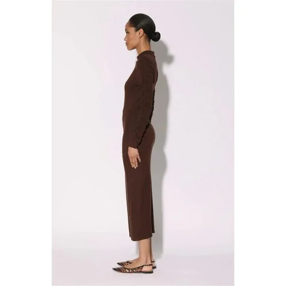 Walter Baker Long Sleeve Fitted Midi Dress Cocoa Brown Size Small New With Tag - Picture 4 of 6